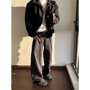 美式牛仔裤新款双腰头拼接水洗阔腿裤高腰窄版直筒裤LN16122-P53图片