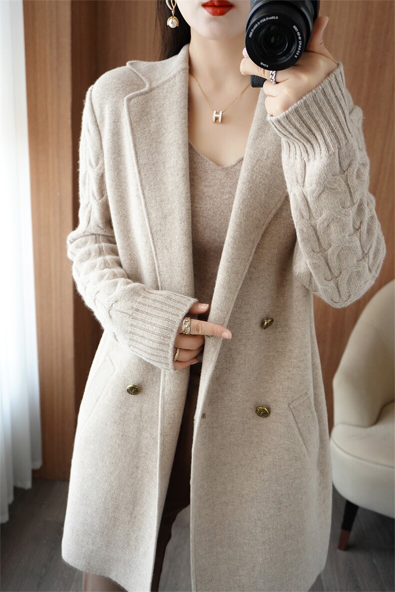 新款纯色针织大衣时尚百搭，女装双面呢大衣，唯若美羊绒
