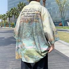 日系五分袖春夏季新款衬衫潮流慵懒男方领宽松型衬衫C283P40，男装衬衫，星座1116-2