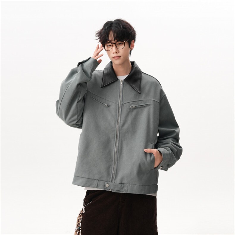 【现货】XZ1218 WT432 特价P97 美式酵素水洗做旧皮领工装夹克图片