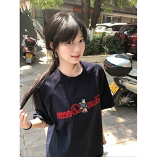 网图有货美式字母小熊插肩藏青色宽松刺绣短袖T恤男女A607-P35，男装T恤，星座1505