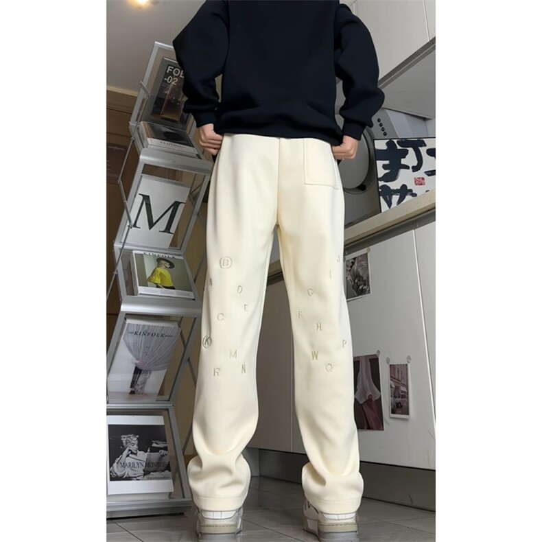 现货）重磅字母刺绣弯刀卫裤直筒纯色休闲长裤KK171-P55,男装休闲裤,星座1213