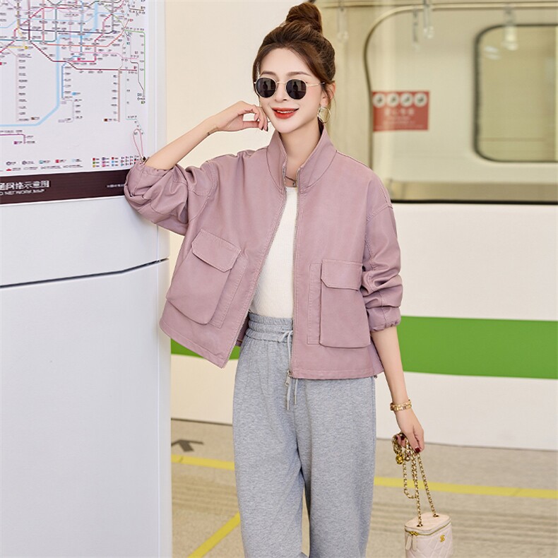 欧货立领皮衣外套女2025春秋新款小个子休闲宽松百搭机车夹克上衣，女装皮衣，美拉德工厂直营店