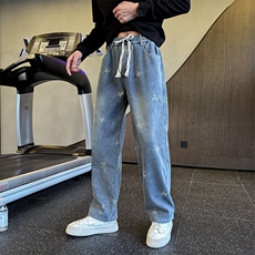 冬季加绒牛仔裤男士印花直筒裤加绒牛仔裤弯刀裤潮901N41加绒P68，男装牛仔裤，星座901