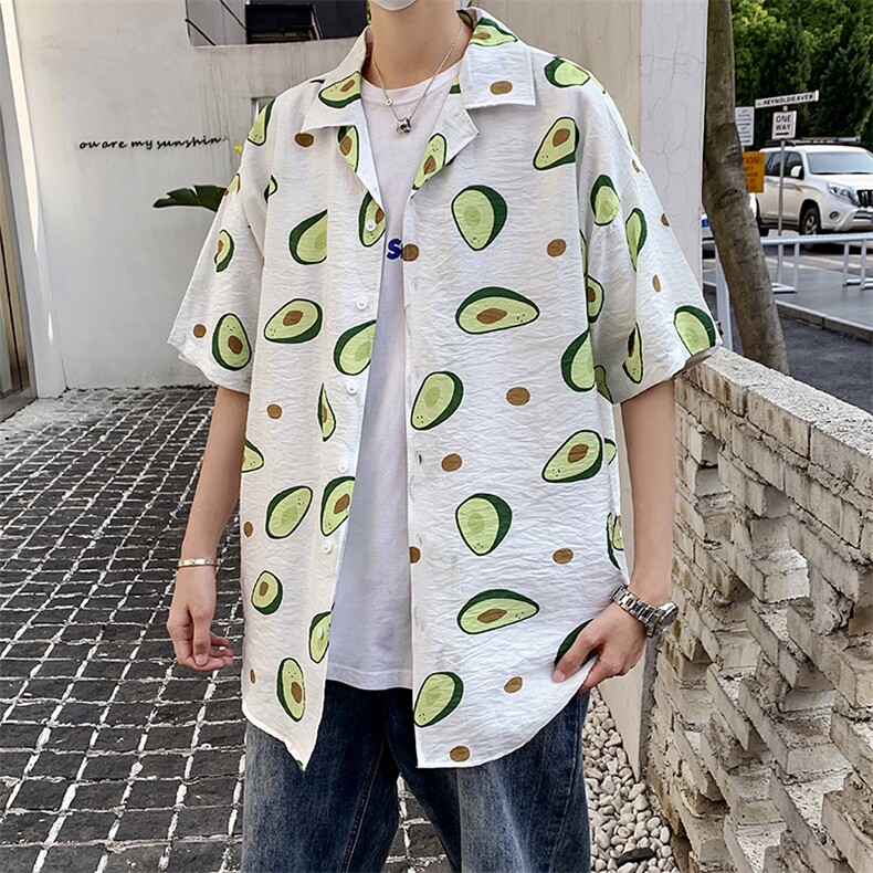 21年夏季短袖衬衫男宽松落肩港风西装领衬衫男DS-C407-CS308-P35图片