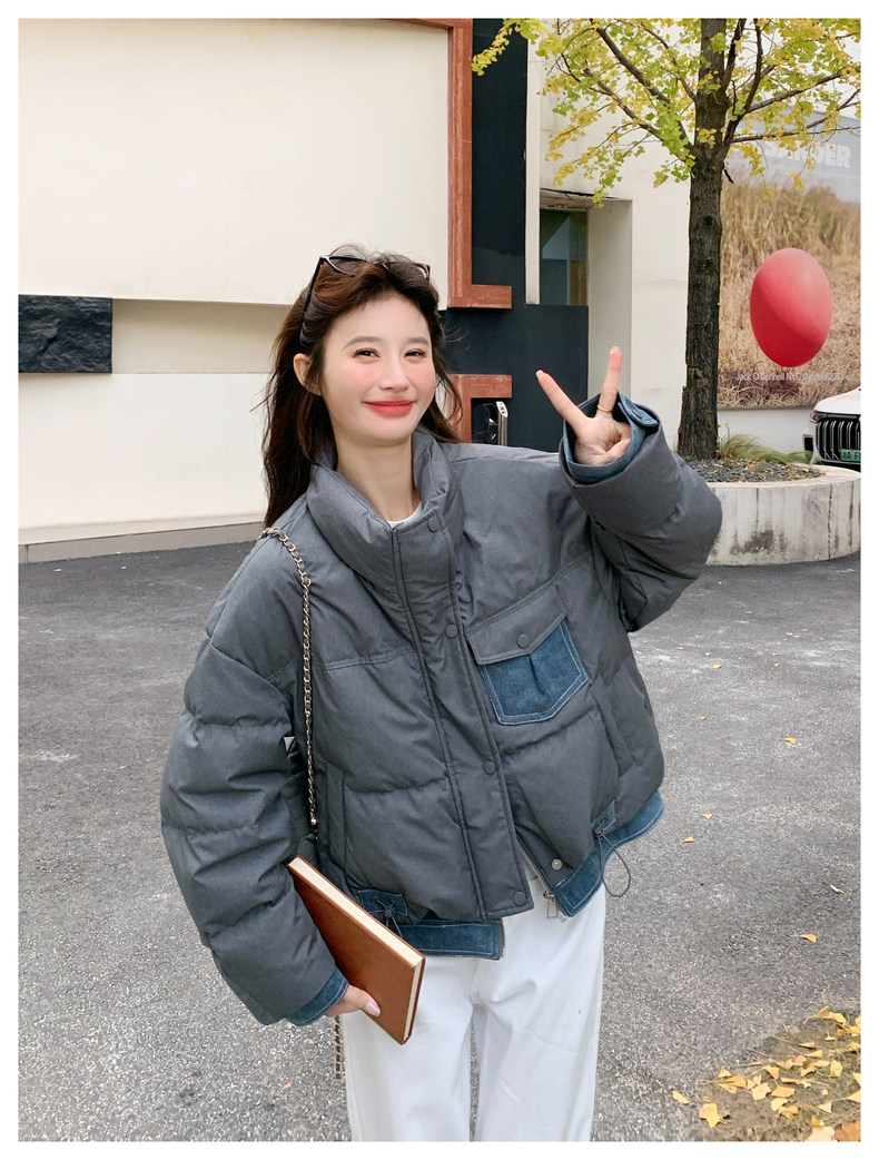 短款灰色羽绒服女2025冬季新款泡芙保暖巨好看面包服90白鸭绒外套,女装羽绒服,2C159
