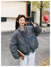 短款灰色羽绒服女2025冬季新款泡芙保暖巨好看面包服90白鸭绒外套，女装羽绒服，2C159