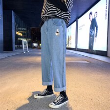 NK44239-P38直筒牛仔裤男士大码宽松九分裤男休闲长裤子男,男装休闲裤,电商A040