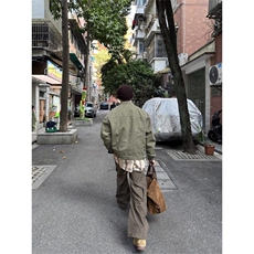 美式复古水洗帆布牛仔外套男春秋款设计高级感宽松立领哈灵顿夹克，男装夹克，星座506A