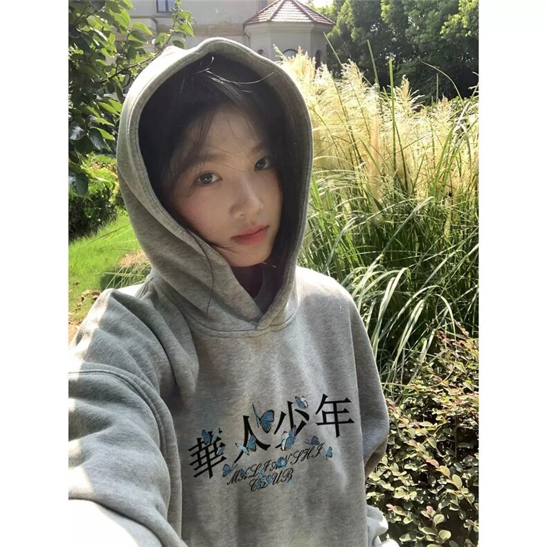 CX293-P51纯棉美式复古连帽卫衣女2025新款设计感小众宽松潮牌,男装卫衣,电商B323A
