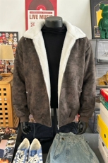 网图-美拉德巴恩风羊羔绒屋面PU皮棉服加绒保暖棉衣MP7827-特P80，男装棉衣，电商A007
