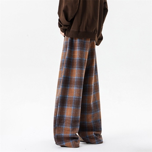 8XL-M美拉德阔腿格子裤宽松休闲长裤大码美式复古直筒裤KZ1932P55图片