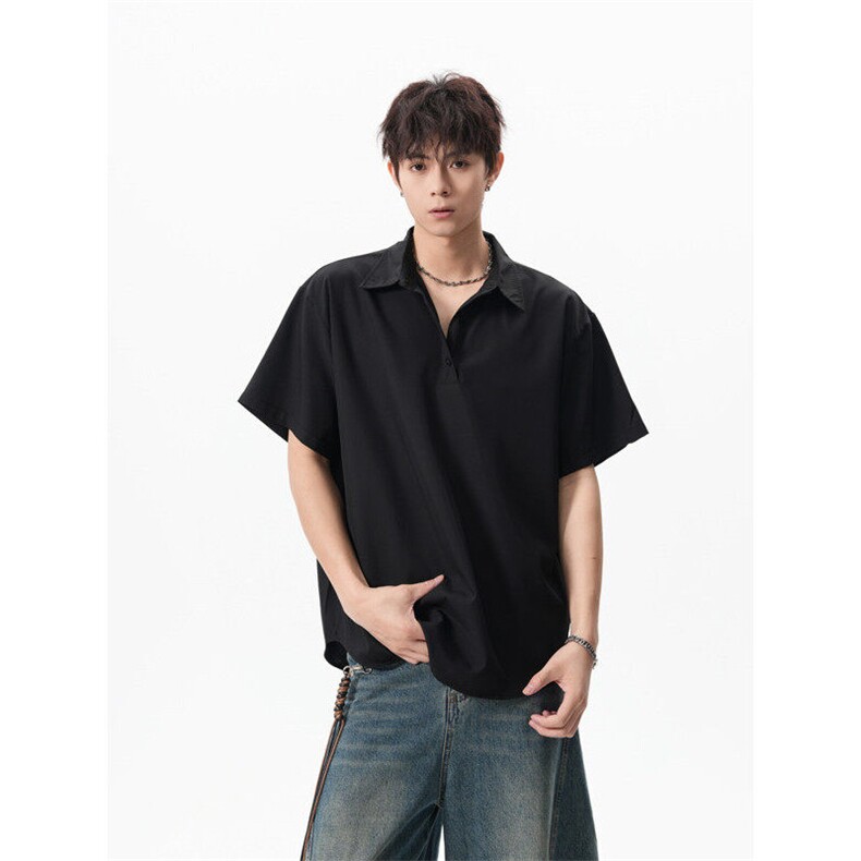 夏季新款港风日系polo领套头短袖衬衫男潮 XZ608-CS2521-P30控48图片