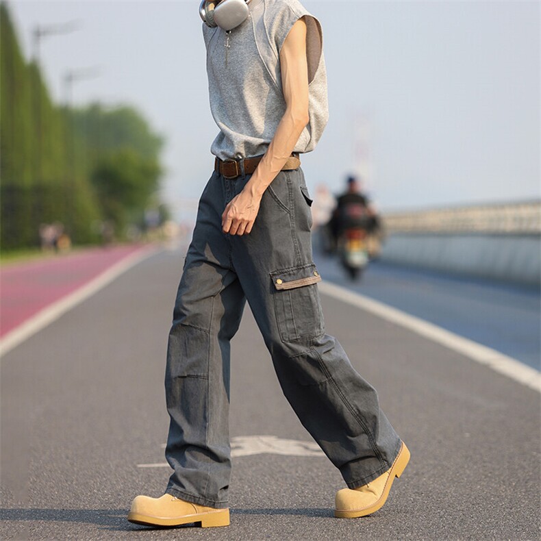 复古休闲裤男夏季美式高街hiphop工装长裤宽松百搭直筒裤子图片