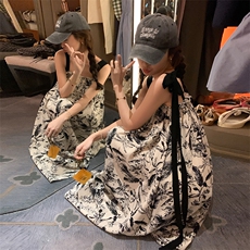 水墨印花复古撞色连衣裙3301P90-K138，女装连衣裙，2C333