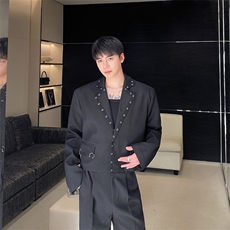 新款潮流圆圈孔眼设计宽松时尚痞帅短款西服外套男A345-317-P140，男装西服，电商A345