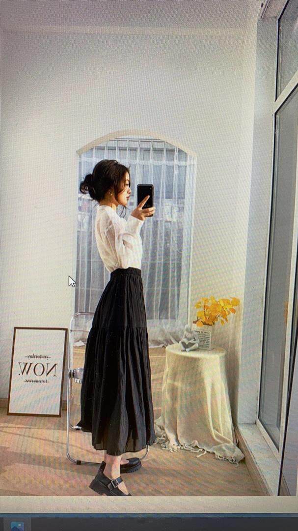 2022春款衬衫?拼接松紧半裙，女装衬衫，WW9