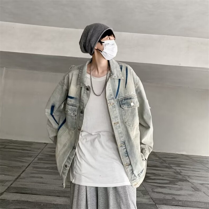 黄泥染水洗牛仔外套男女2024秋季新款宽松bf美式M2077-P68，男装工装外套，星座1109-3