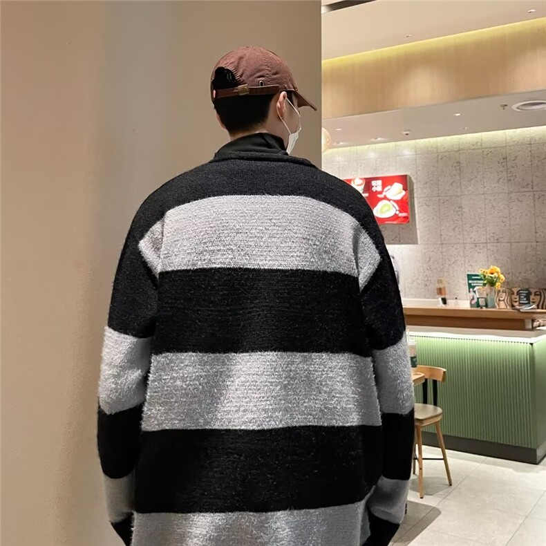 秋冬季软糯厚实毛衣男开衫日系条纹毛衫水貂绒针织衫B629P60,男装针织衫/毛衣,星座1116-2