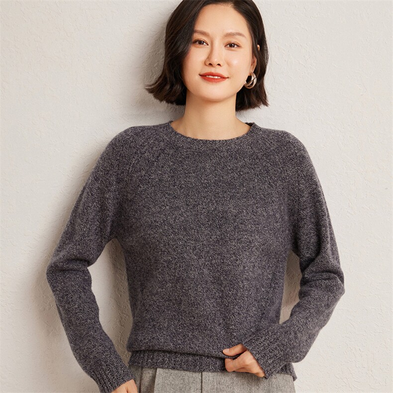 2025秋冬新款羊绒衫女100%纯山羊绒圆领纯色薄款针织套衫纯色上衣，女装羊绒衫，广悦羊绒