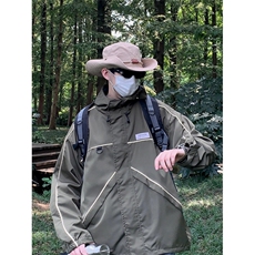 秋冬季新款反光条冲锋衣男士潮流户外登山服连帽工装夹克外套，男装夹克，星座410-7