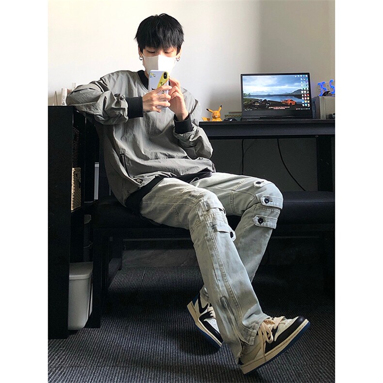B221美式ins高街暗黑小众个性微喇牛仔裤LK23018-P65控88,男装牛仔裤,电商B221