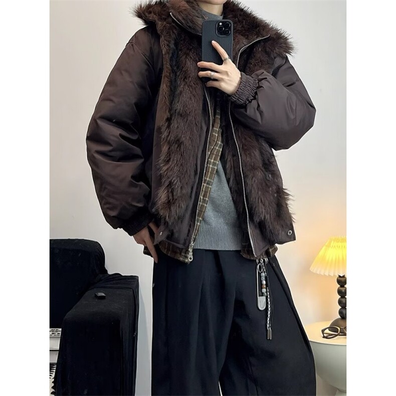 JY635-P100羊羔绒毛棉袄男士加绒连帽棉衣冬装情侣棉服外套网图,男装棉衣,星座1501-3