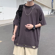 C314-P282024夏季新款破洞圆领短袖男潮牌ins百搭半袖上衣现货，男装T恤，星座512-6