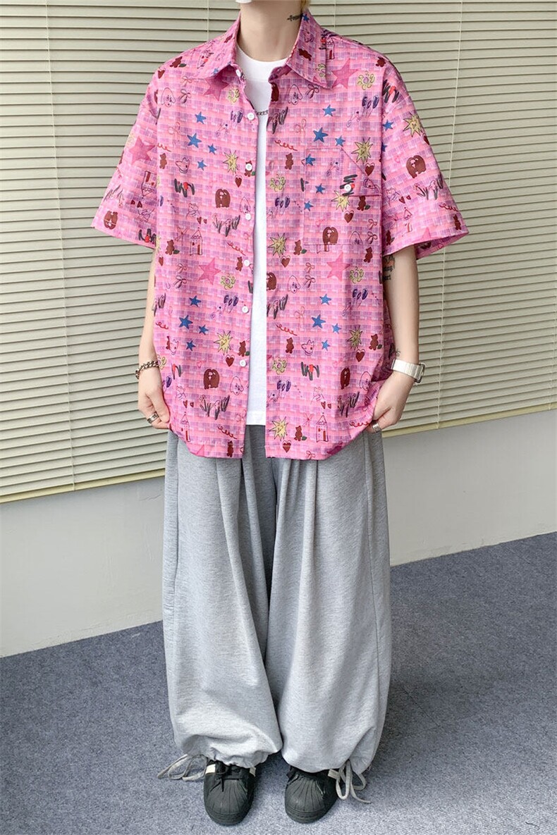 CS1141-特P35控68花衬衫男短袖夏季休闲薄款冰丝半袖宽松大码,男装T恤,电商A059