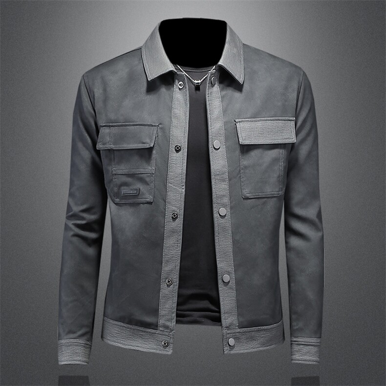 2024春款新款男士翻领机车皮外套修身潮男，男装夹克，钱塘6007(原2006)