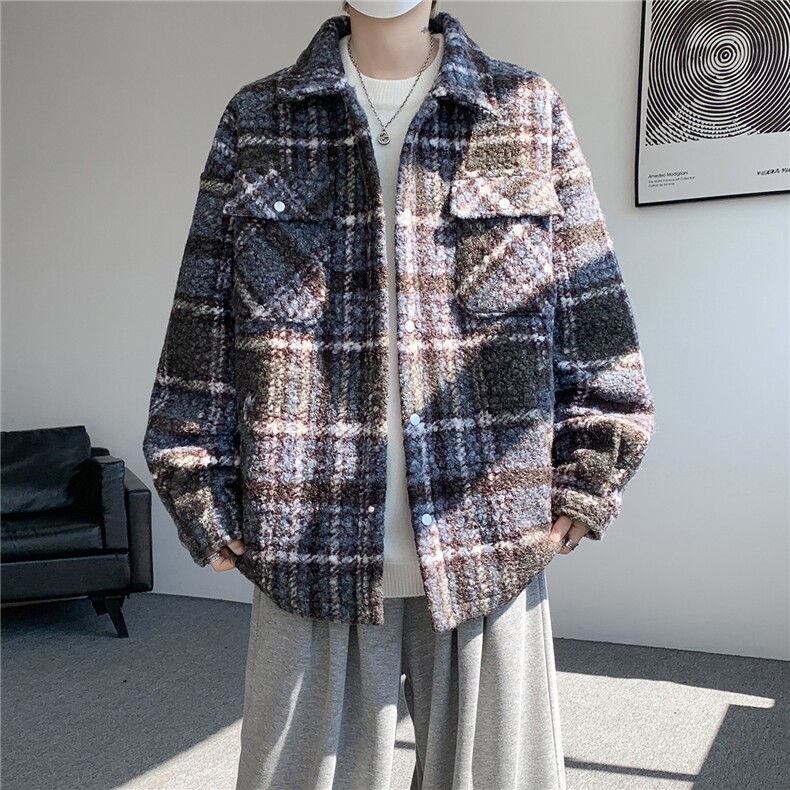 粗花呢格纹棉服复古大码夹棉加厚小香风毛圈格子呢外套LF101特P95,男装棉衣,电商B215