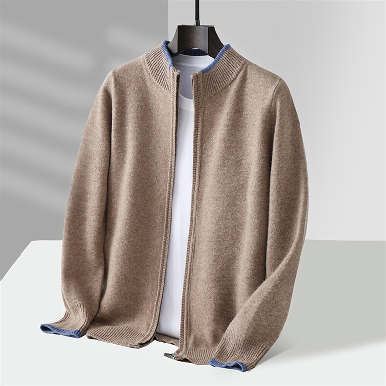 2025年秋季新款百搭元宝针拉链开衫，男装羊毛衫，江杉羊绒
