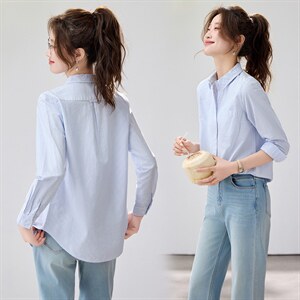 2026春夏新款白色衬衫女宽松显瘦通勤百搭衬衣韩系简约温柔气质，女装衬衫，艾米