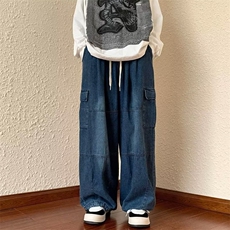 牛仔裤男女夏季宽松阔腿束脚ins潮牌高街美式工装长裤子NK578-p40，男装牛仔裤，星座1008-1