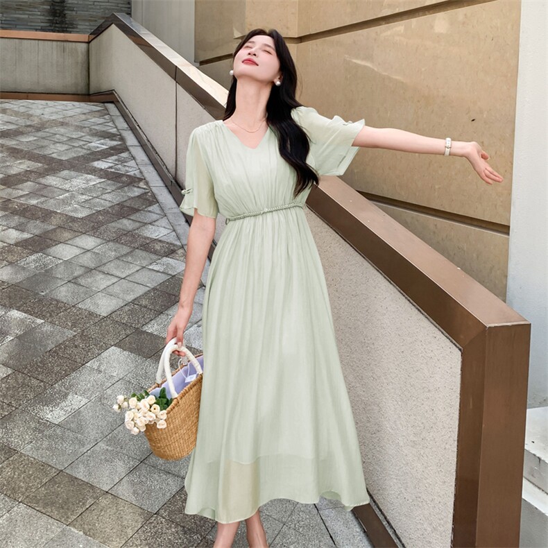 现货主推2024天丝棉连衣裙女高级感仙气精致收腰显瘦连衣裙,女装连衣裙,网红馆
