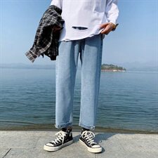 春款九分直筒牛仔裤男宽松韩版老爹休闲裤潮DS671T，男装牛仔裤，电商A102
