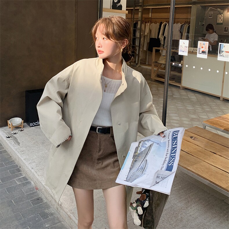 新款现货主推袖口拼风衣外套9879-P155-K218,女装风衣,2C129