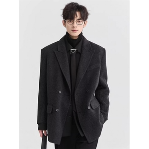 秋季新款男士双排扣简约宽松休闲西服外套男装上衣 XW26图片