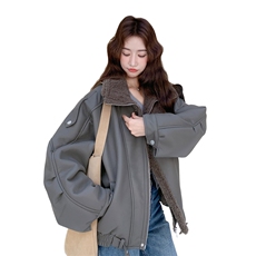 秋冬加厚女PU立领机车服羊羔毛仿皮毛一体环保皮草外套2025新款潮，女装短外套，2C278