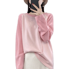 圆领美丽诺100羊毛衫女秋冬新款拼色毛衣洋气针织打底衫女，女装羊毛衫，盛鼎羊绒