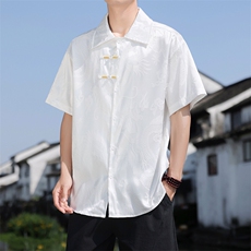 龙纹提花夏季冰丝风衬衫宽松休闲衬衣古风A266-1-CS2501-P35，男装衬衫，电商A266-1