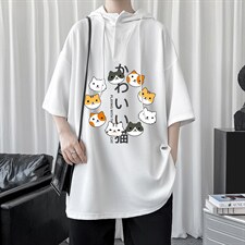 LD54215-P45连帽短袖t恤男大码胖子带帽五分袖中袖，男装T恤，电商A040