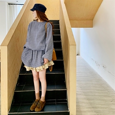 时尚格纹上衣半身裙两件套女2025秋季新款宽松设计感复古气质套装，女装套装/套裙，2C158