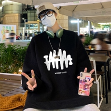 特批港风夜景个性线条印花宽松时尚圆领毛衣TPM6849P45控78，男装针织衫/毛衣，电商A247