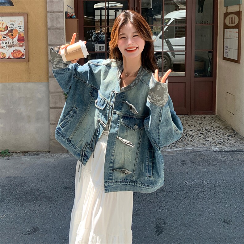 24秋装新品复古拼色牛仔新中式牛仔外套2C239-SS18-P155-K238,女装短外套,2C239
