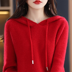 2025年秋季纯色简约系绳针织女士羊毛衫时尚休闲通勤百搭，女装羊毛衫，雅邦羊绒