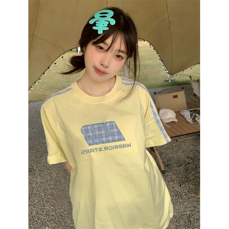 H0777-P35推荐#拉条贴布刺绣 休闲宽松款短袖T恤图片