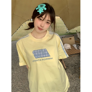 H0777-P35推荐#拉条贴布刺绣 休闲宽松款短袖T恤图片
