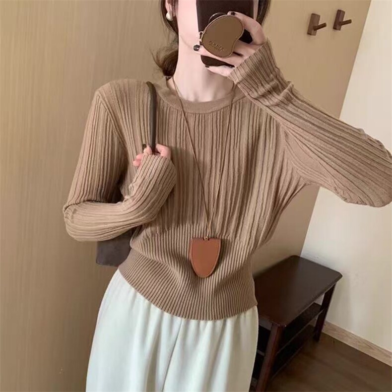 秋冬新款纯色针织圆领套头上衣时尚百搭,针织衫/毛衣,泰沅羊绒