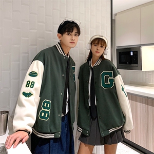 潮牌字母刺绣棒球服男2021美式街头嘻哈宽松毛呢外套  W2126-P56图片